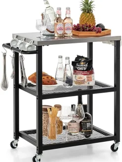 COSTWAY Grillen<Grillwagen Outdoor in Schwarz