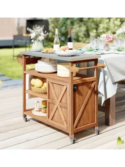 COSTWAY Grillen<Grillwagen Outdoor Servierwagen 118 x 47 x 92 cm in Braun