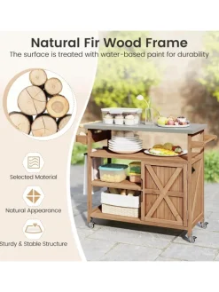 COSTWAY Grillen<Grillwagen Outdoor Servierwagen 118 x 47 x 92 cm in Braun
