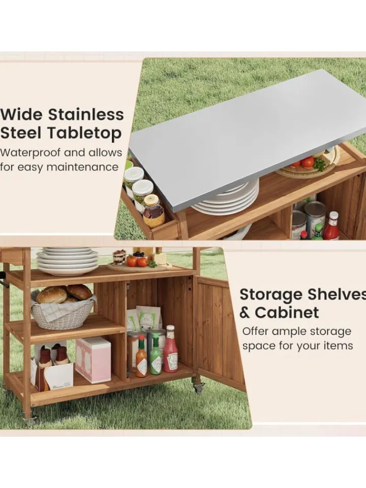 COSTWAY Grillen<Grillwagen Outdoor Servierwagen 118 x 47 x 92 cm in Braun