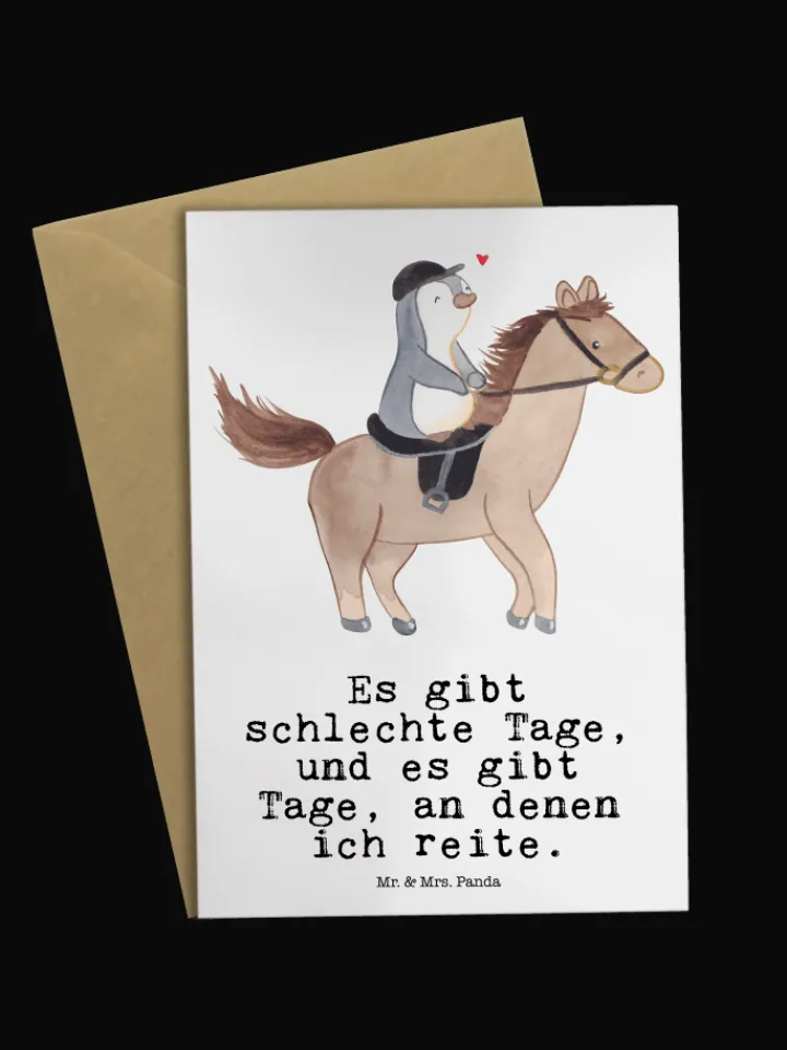 Mr. & Mrs. Panda Partyzubehör & -Dekoration<Grußkarte Pferd Reiten mit Spruch in Weiß