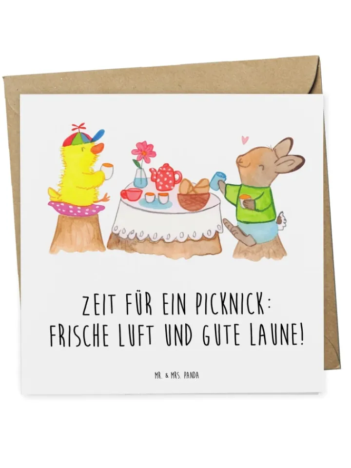 Mr. & Mrs. Panda Sonstige Gutscheine<Gutschein Fröhliches Picknick mit Spruch in Weiß