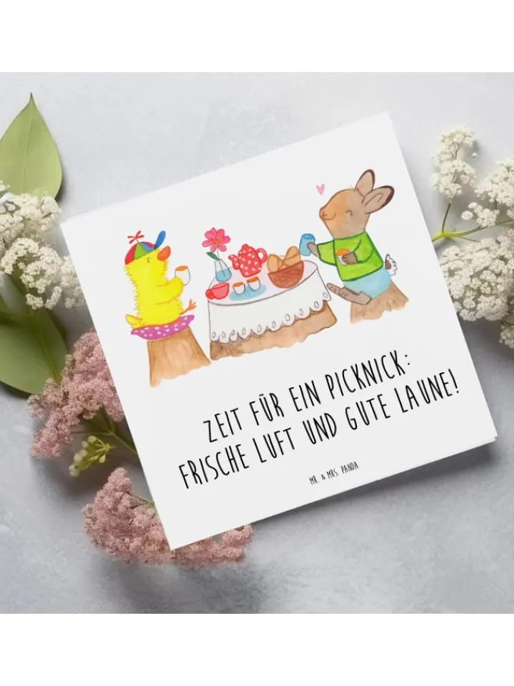 Mr. & Mrs. Panda Sonstige Gutscheine<Gutschein Fröhliches Picknick mit Spruch in Weiß