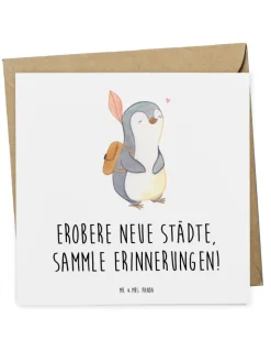 Mr. & Mrs. Panda Sonstige Gutscheine<Gutschein Karte Städtereise Abenteuer mit Spruch in Weiß