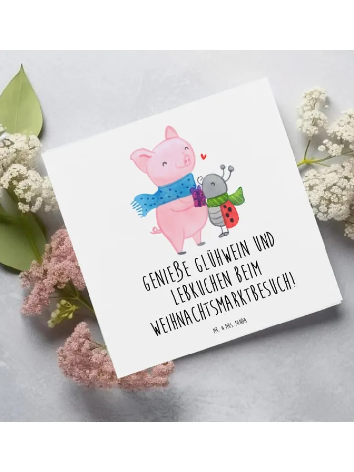 Mr. & Mrs. Panda Sonstige Gutscheine<Gutschein Weihnachtsmarktbesuch Genuss mit Spruch in Weiß