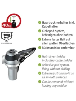 Wenko Badaccessoires<Haartrocknerhalter "Turbo-loc" in Silber - (B)13 x (H)7 x (T)2,5 cm