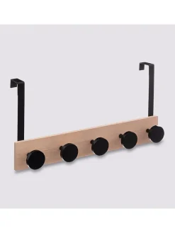WellHome Badaccessoires<Hakenleiste in Schwarz/ Hellbraun - (B)50 x (H)24 x (T)11 cm