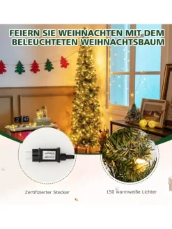 COSTWAY Künstliche Weihnachtsbäume<Halber Künstlicher Weihnachtsbaum LED in Grün