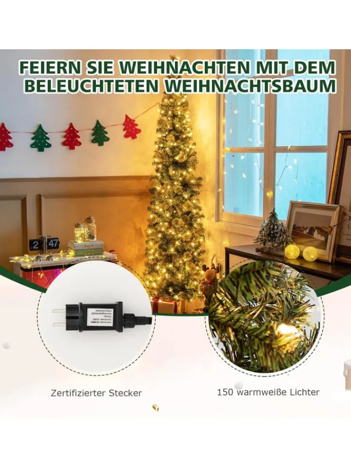 COSTWAY Künstliche Weihnachtsbäume<Halber Künstlicher Weihnachtsbaum LED in Grün