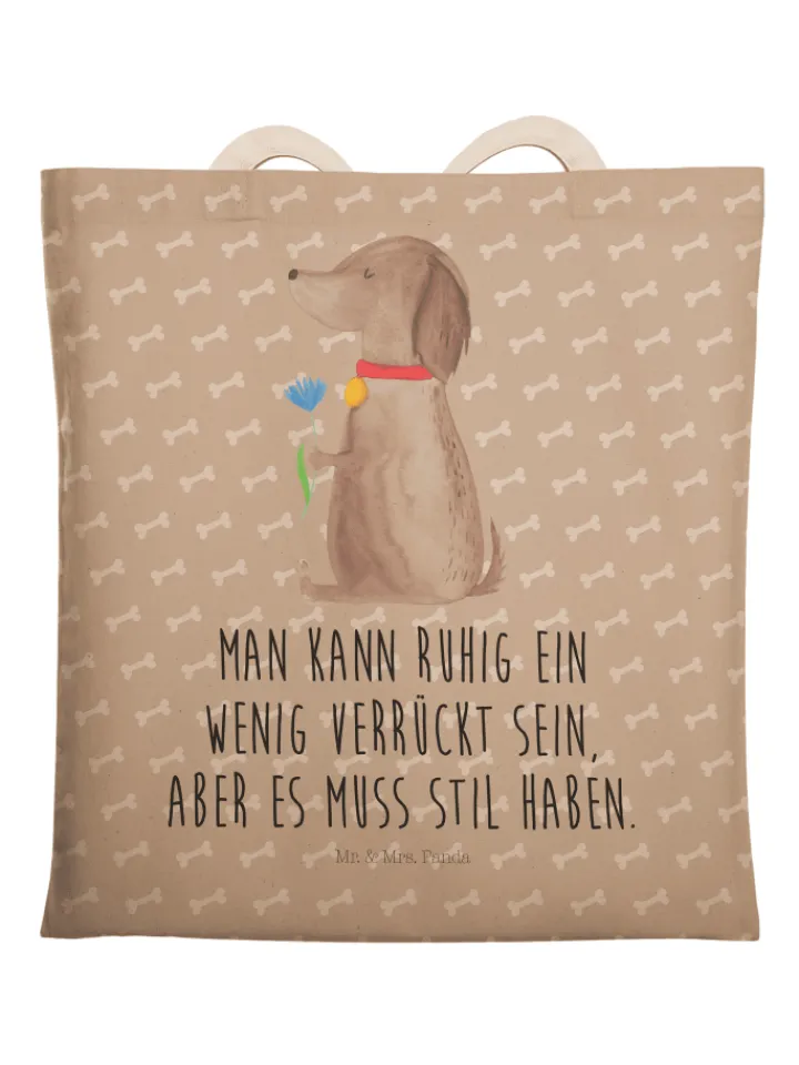 Mr. & Mrs. Panda Einkaufstaschen & -Trolleys<Henkeltasche Hund Blume mit Spruch in Hundeglück