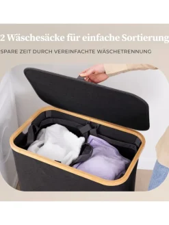 Lumaland Wäschekörbe & -Ständer<HENNEZ Aufbewahrungskorb "Adrian", 140 l - faltbar - mit Deckel & Bambusrahmen