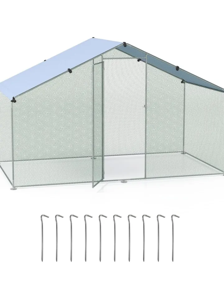 COSTWAY Vögel<Hühnerstall Winterfest 300x170x190cm in Silber