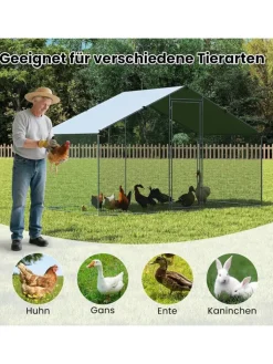 COSTWAY Vögel<Hühnerstall Winterfest 300x170x190cm in Silber