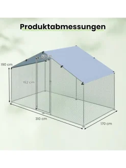 COSTWAY Vögel<Hühnerstall Winterfest 300x170x190cm in Silber