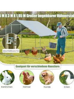 COSTWAY Vögel<Hühnerstall 3x6m in Silber