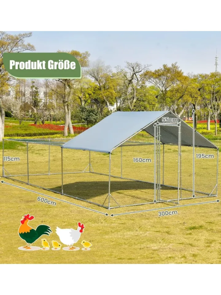 COSTWAY Vögel<Hühnerstall 3x6m in Silber