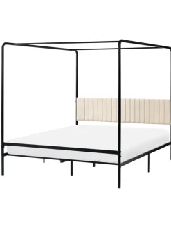 Beliani Betten & Matratzen<Himmelbett MIRABEAU in Schwarz/Beige - (W) 166 x (H) 170 x (L) 207 cm