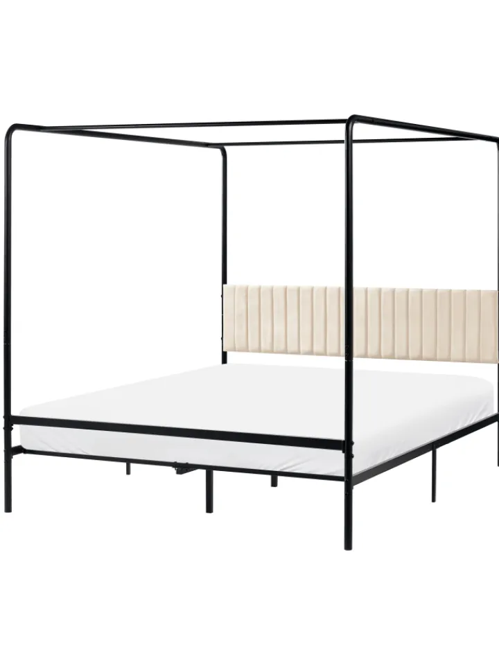 Beliani Betten & Matratzen<Himmelbett MIRABEAU in Schwarz/Beige - (W) 166 x (H) 170 x (L) 207 cm