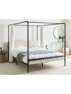 Beliani Betten & Matratzen<Himmelbett MIRABEAU in Schwarz/Beige - (W) 166 x (H) 170 x (L) 207 cm