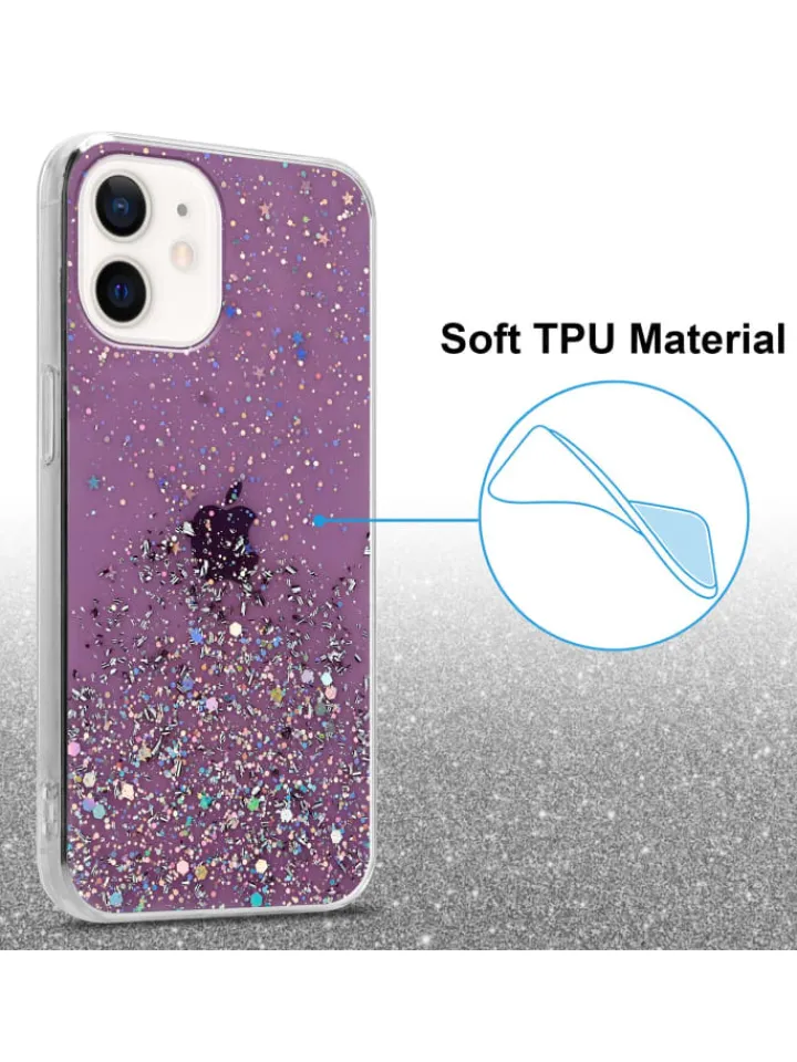 cadorabo Smartphones & Zubehör<Hülle für Apple iPhone 12 MINI Glitter in Lila mit Glitter