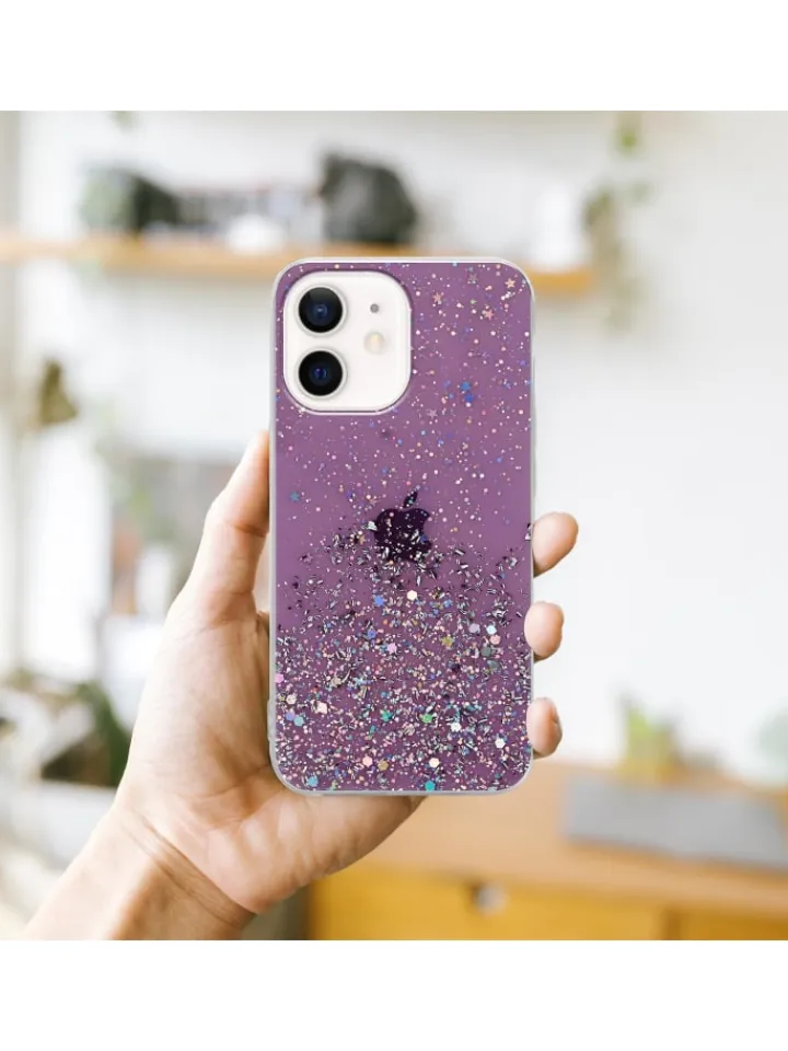 cadorabo Smartphones & Zubehör<Hülle für Apple iPhone 12 MINI Glitter in Lila mit Glitter