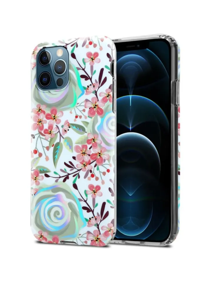 cadorabo Smartphones & Zubehör<Hülle für Apple iPhone 12 PRO MAX Blumen Muster in PFIRSICHBLÜTEN