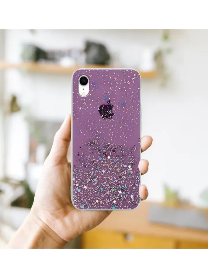 cadorabo Smartphones & Zubehör<Hülle für Apple iPhone XR Glitter in Lila mit Glitter