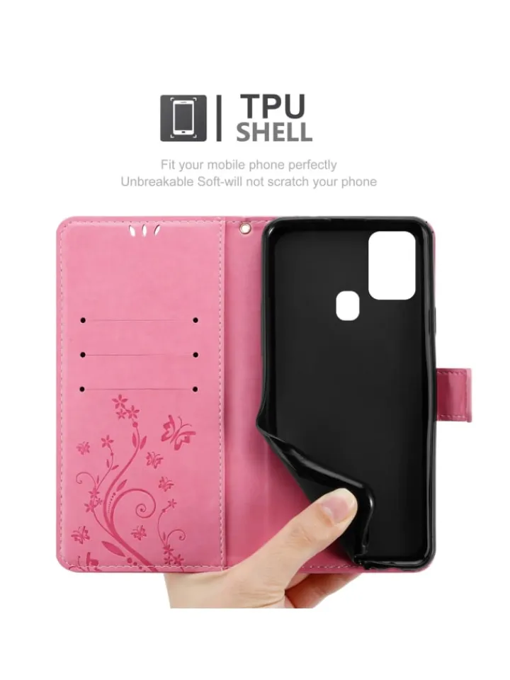cadorabo Smartphones & Zubehör<Hülle für Samsung Galaxy A21s Blumen Design in FLORAL ROSA