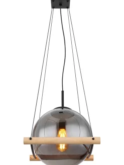 Globo lighting Decken- & Hängeleuchten<Hängeleuchte "Leona" in Schwarz/ Hellbraun - (L)33,5 x (B)35 x (H)120 cm