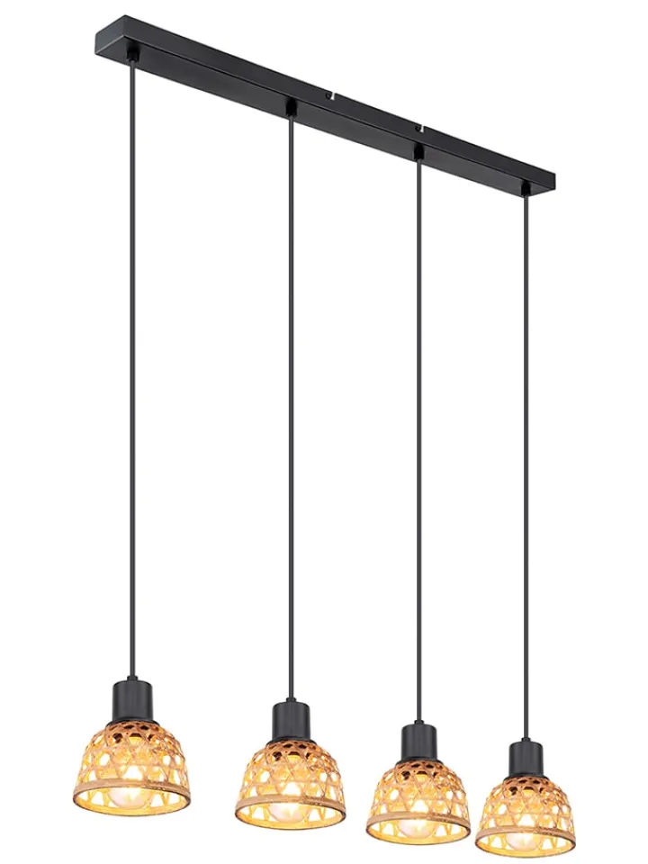 Globo lighting Decken- & Hängeleuchten<Hängeleuchte "Wenna" in Schwarz/ Hellbraun - (B)72 x (H)120 x (T)13 cm