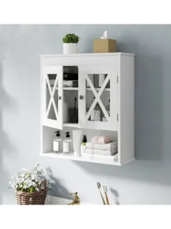 COSTWAY Badezimmermöbel|Badmöbel<Hängeschrank Badezimmer in Weiß