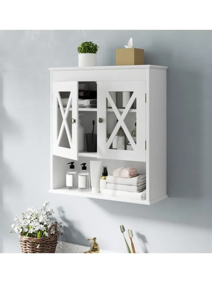 COSTWAY Badezimmermöbel|Badmöbel<Hängeschrank Badezimmer in Weiß