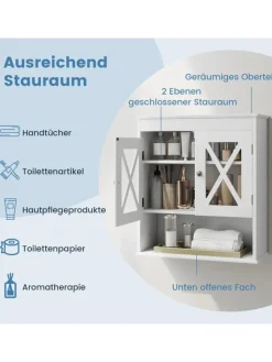 COSTWAY Badezimmermöbel|Badmöbel<Hängeschrank Badezimmer in Weiß