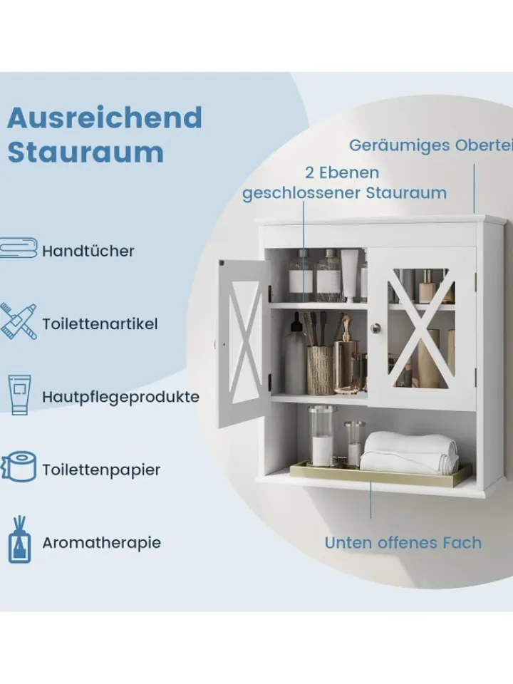 COSTWAY Badezimmermöbel|Badmöbel<Hängeschrank Badezimmer in Weiß