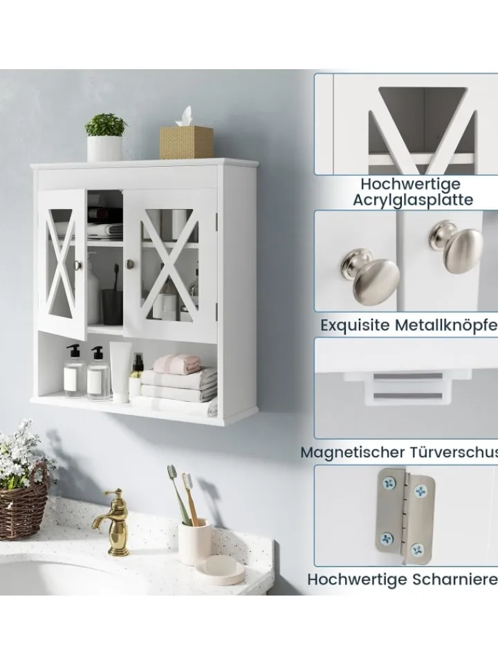 COSTWAY Badezimmermöbel|Badmöbel<Hängeschrank Badezimmer in Weiß