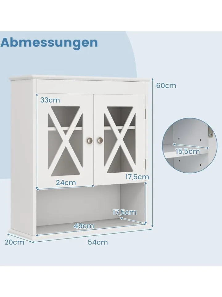 COSTWAY Badezimmermöbel|Badmöbel<Hängeschrank Badezimmer in Weiß