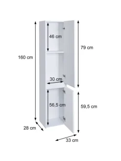 MCW Badezimmermöbel<Hängeschrank L86 2 Türen 3 Fächer, Schwarz