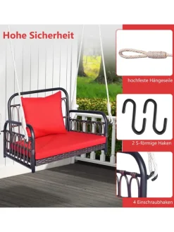 COSTWAY Gartenmöbel<Hängesessel 180kg belastbar in Rot
