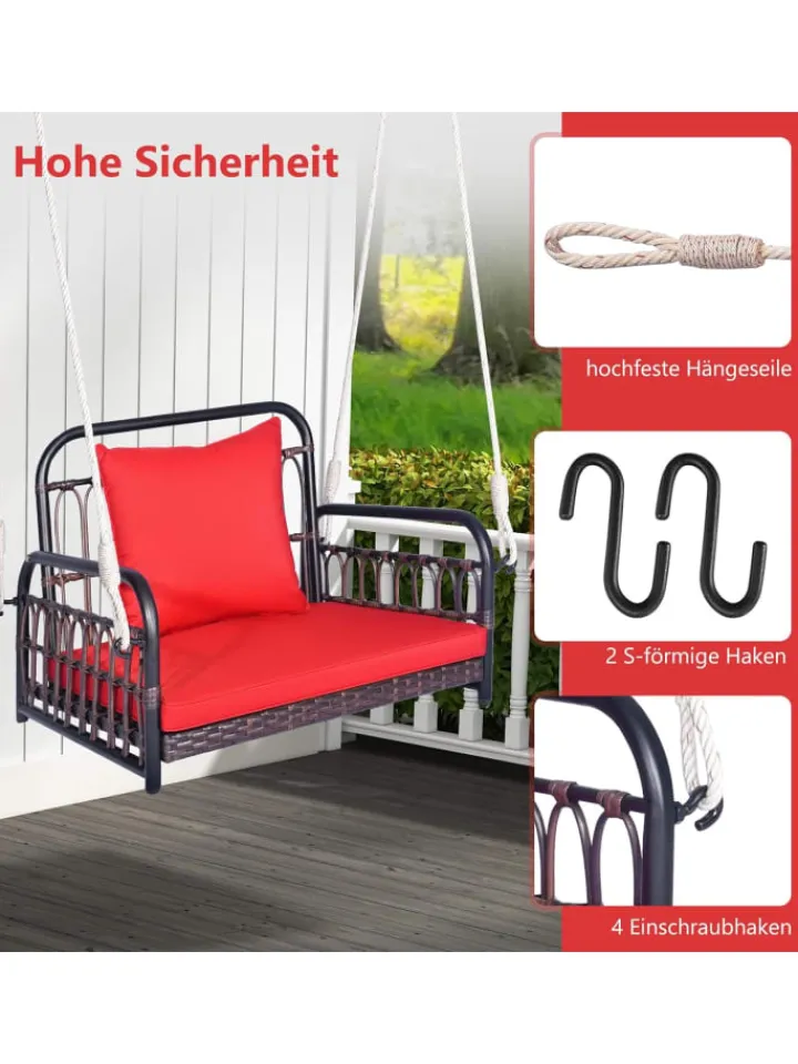 COSTWAY Gartenmöbel<Hängesessel 180kg belastbar in Rot