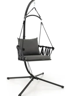 COSTWAY Gartenmöbel<Hängesessel mit Gestell & Aufhängegurt bis 150kg in Grau