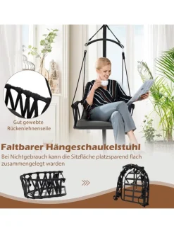 COSTWAY Gartenmöbel<Hängesessel mit Gestell & Aufhängegurt bis 150kg in Grau