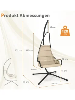 COSTWAY Gartenmöbel<Hängesessel mit Gestell in Beige