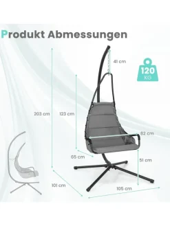 COSTWAY Gartenmöbel<Hängesessel mit Gestell in Grau