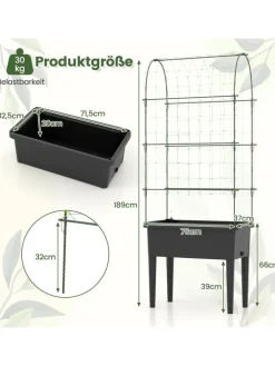 COSTWAY Pflanzen & Zubehör<Hochbeet mit Rankgitter 76x37x189cm in Schwarz