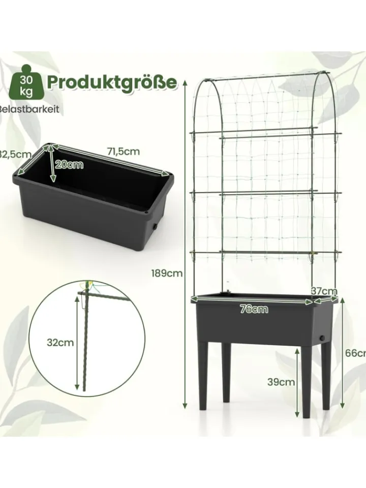 COSTWAY Pflanzen & Zubehör<Hochbeet mit Rankgitter 76x37x189cm in Schwarz