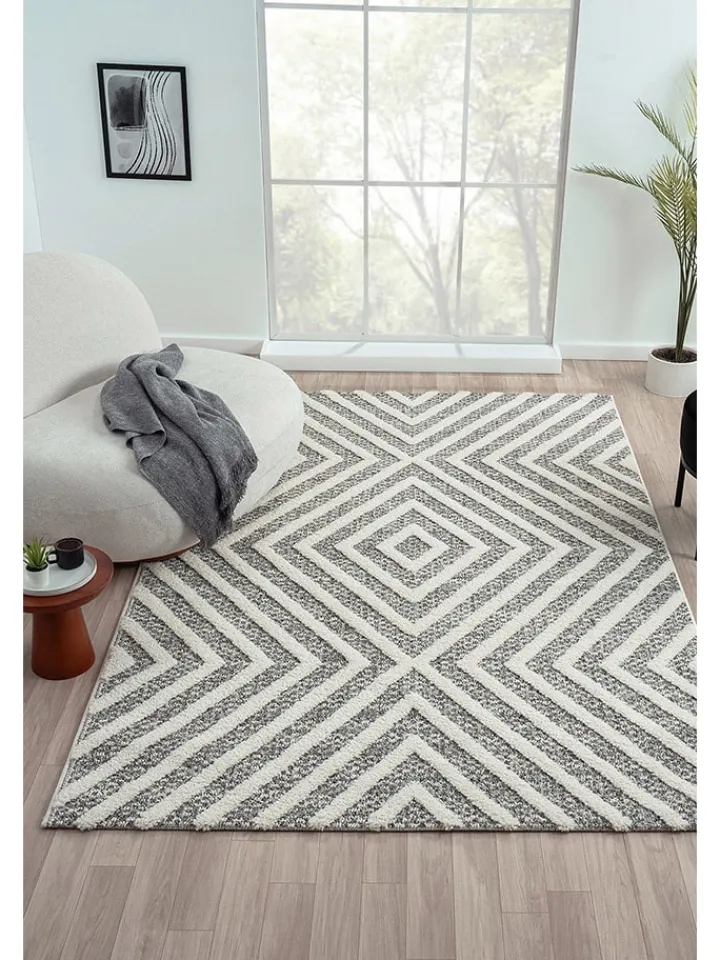 ABERTO DESIGN Teppiche & Fußmatten<Hochflor-Teppich "Sevilla" in Creme/ Hellgrau