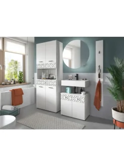 xonox.home Badezimmermöbel<Hochschrank breit in weiß Melamin/weiß Melamin - (B) 70 x (H) 187 x (T) 34