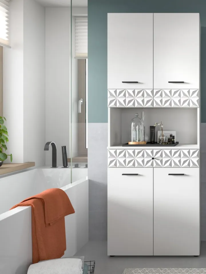 xonox.home Badezimmermöbel<Hochschrank breit in weiß Melamin/weiß Melamin - (B) 70 x (H) 187 x (T) 34