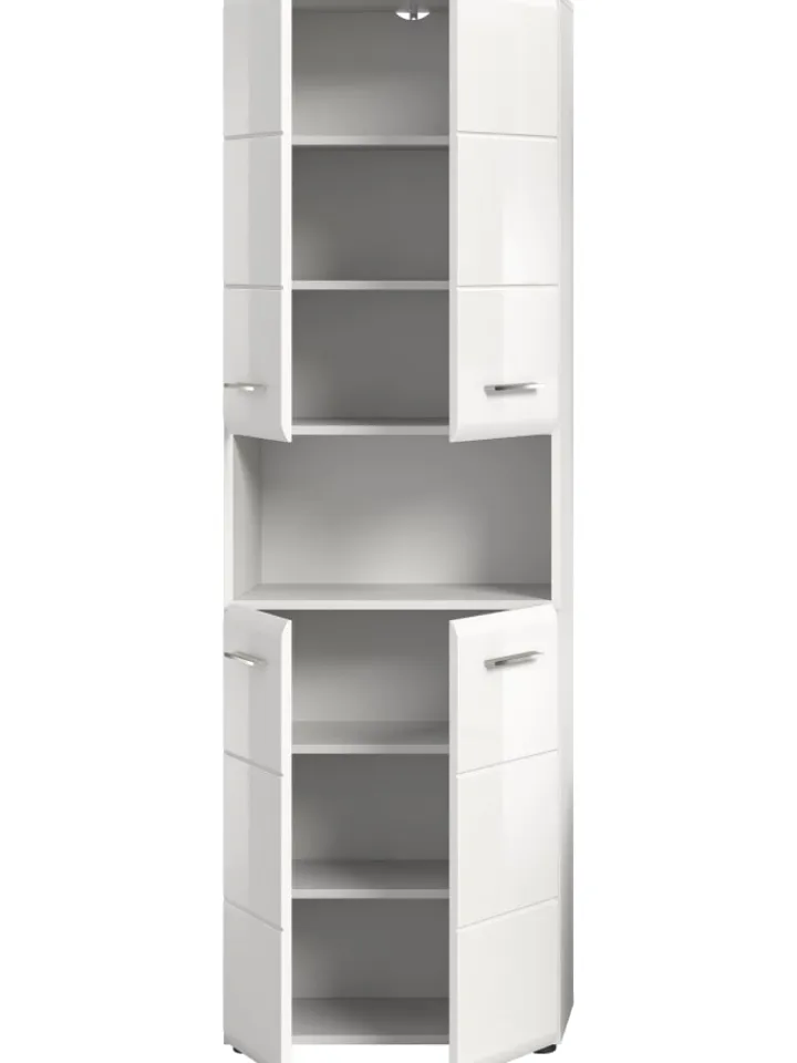 xonox.home Badmöbel|Badezimmermöbel<Hochschrank breit in Weiß/Weiß Hochglanz - (B) 60 x (H) 185 x (T) 30