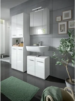 xonox.home Badmöbel|Badezimmermöbel<Hochschrank breit in Weiß/Weiß Hochglanz - (B) 60 x (H) 185 x (T) 30